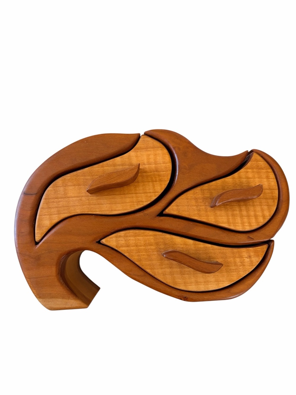 Handcrafted Wooden Jewelry Box signed by artist. Tree birds leaves. 3 drawers.
